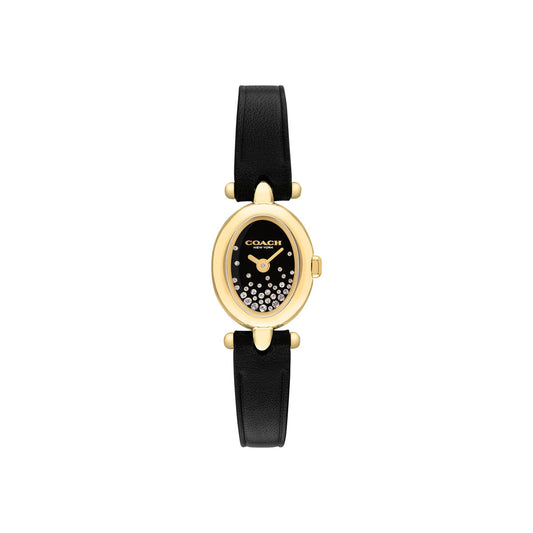 Coach Gold Mini Sammy Black Oval Dial Leather Watch