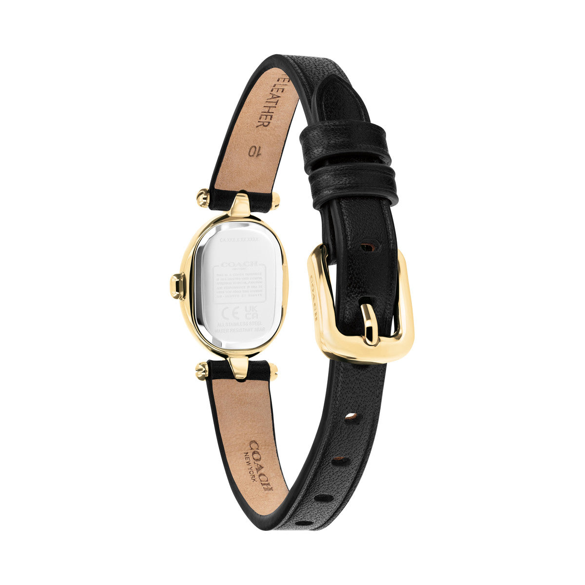 Coach Gold Mini Sammy Black Oval Dial Leather Watch