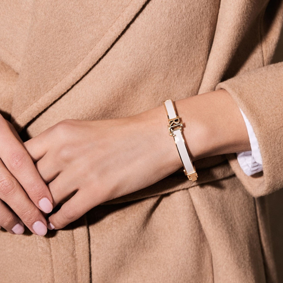 Lauren Ralph Lauren Gold Tone & White Hinge Bangle