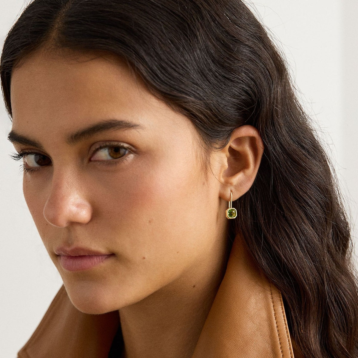 Lauren Ralph Lauren Gold Olive Green Stone Drop Earrings