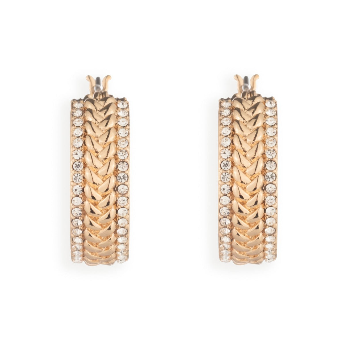 Lauren Ralph Lauren Gold Herringbone Pavé Hoop Earrings