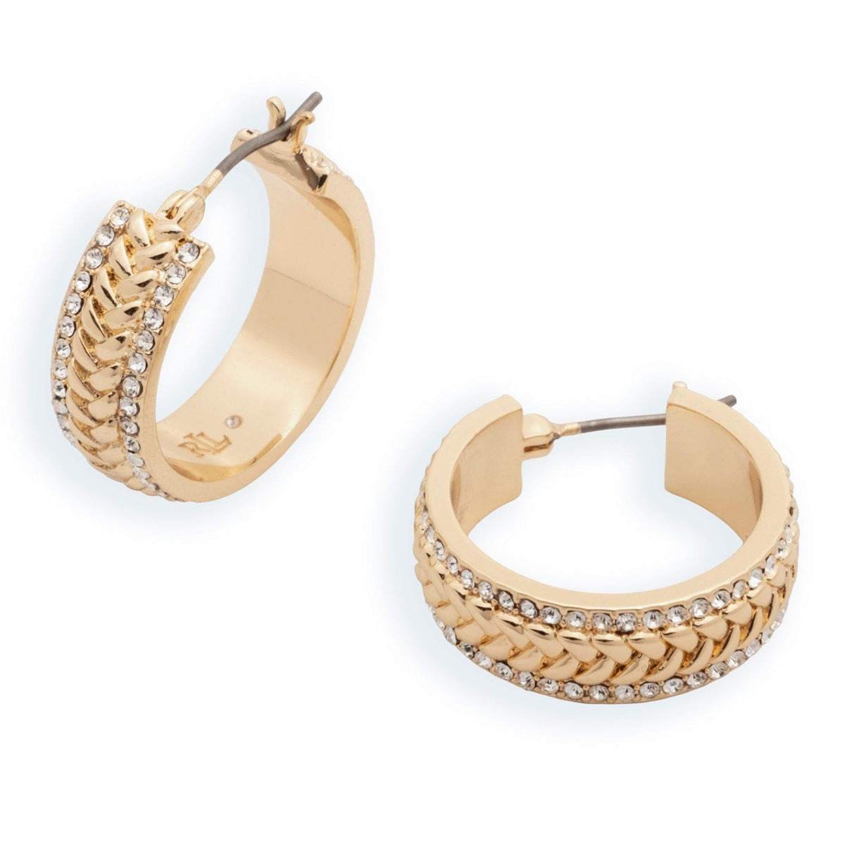 Lauren Ralph Lauren Gold Herringbone Pavé Hoop Earrings