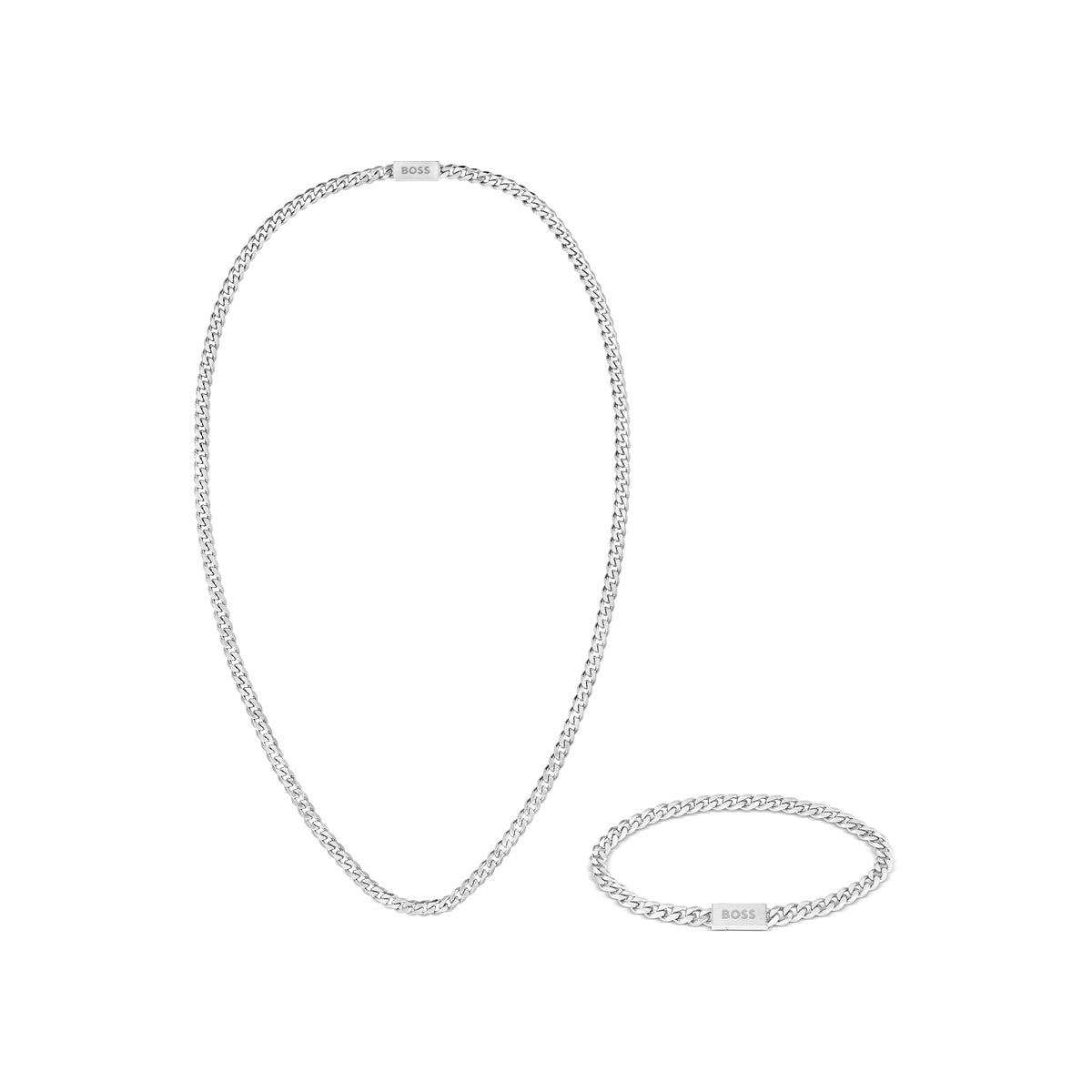 BOSS Stainless Steel Curb Chain Necklace & Bracelet Gift Set