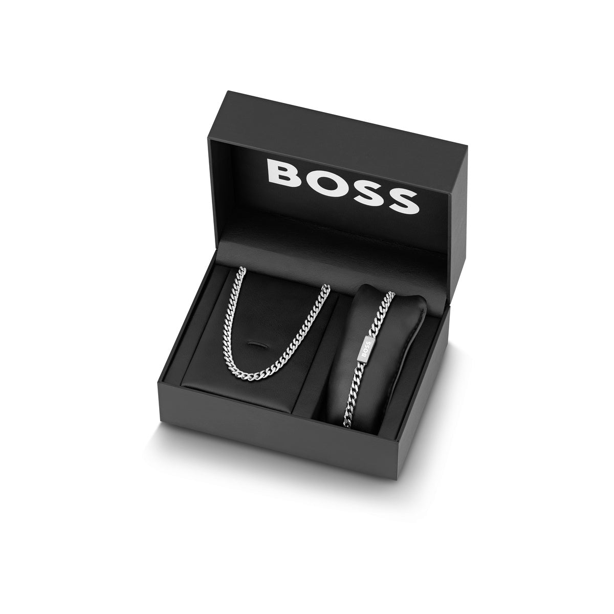 BOSS Stainless Steel Curb Chain Necklace & Bracelet Gift Set