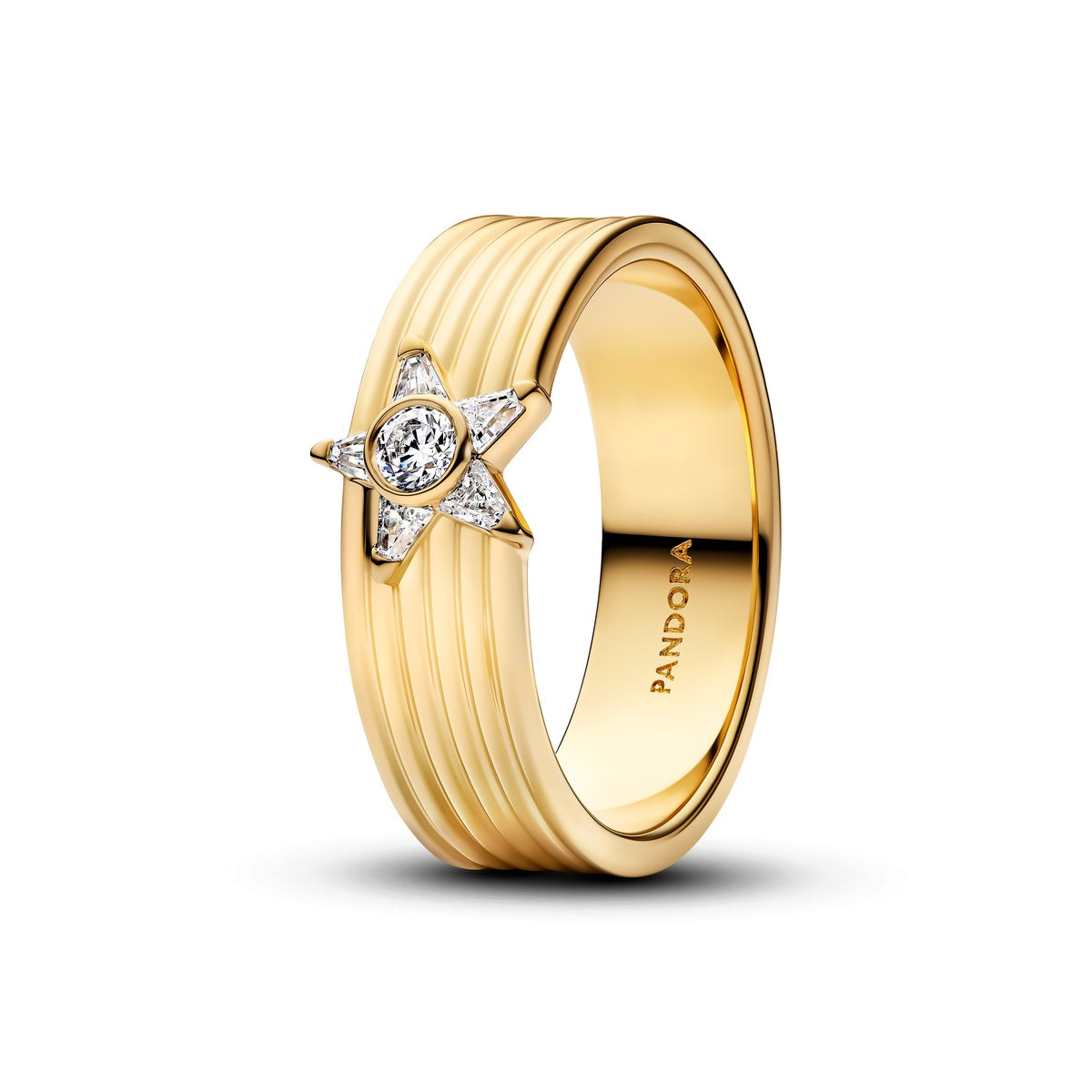 Pandora Gold Sparkling Shooting Star Wide Band Ring