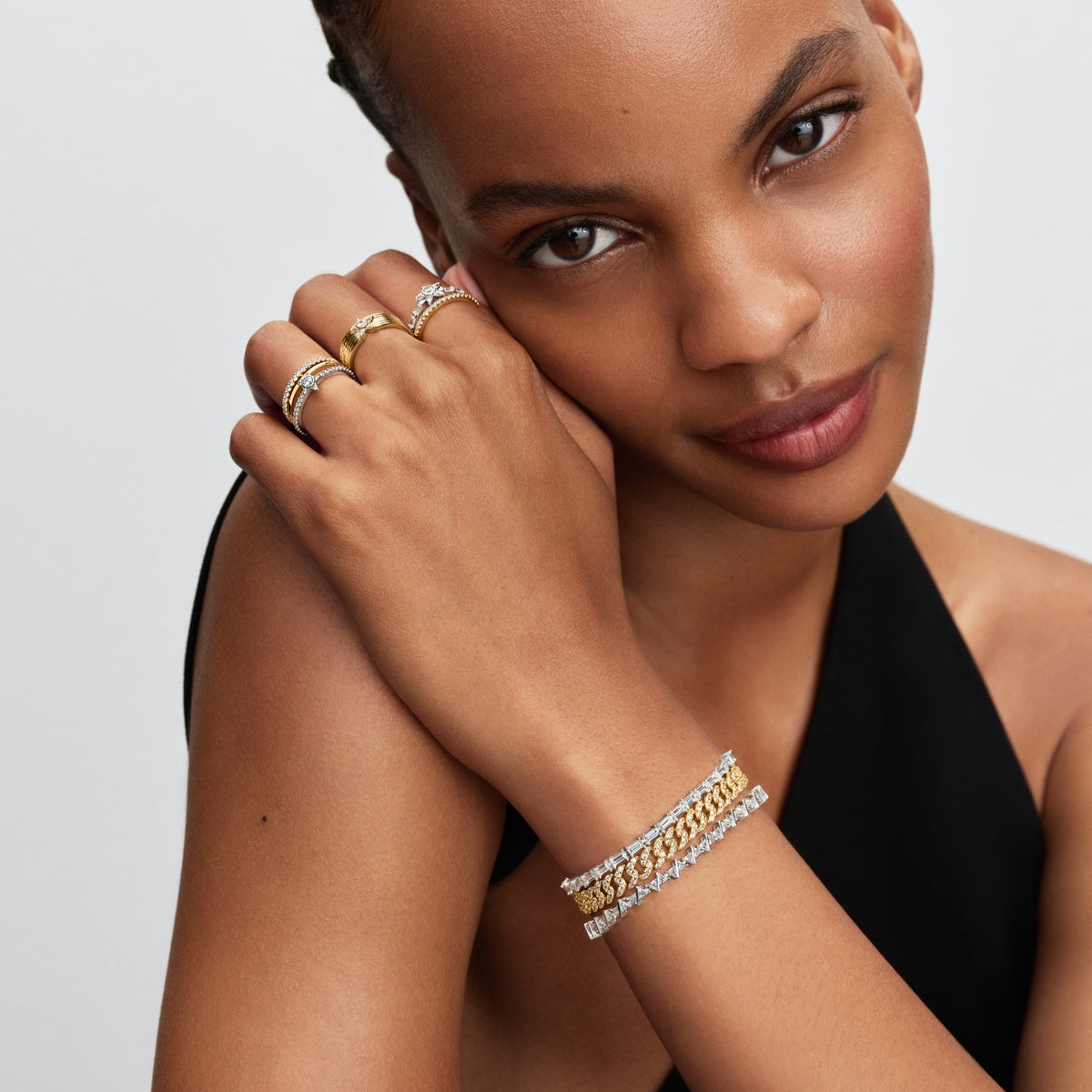 Pandora Gold Sparkling Shooting Star Wide Band Ring