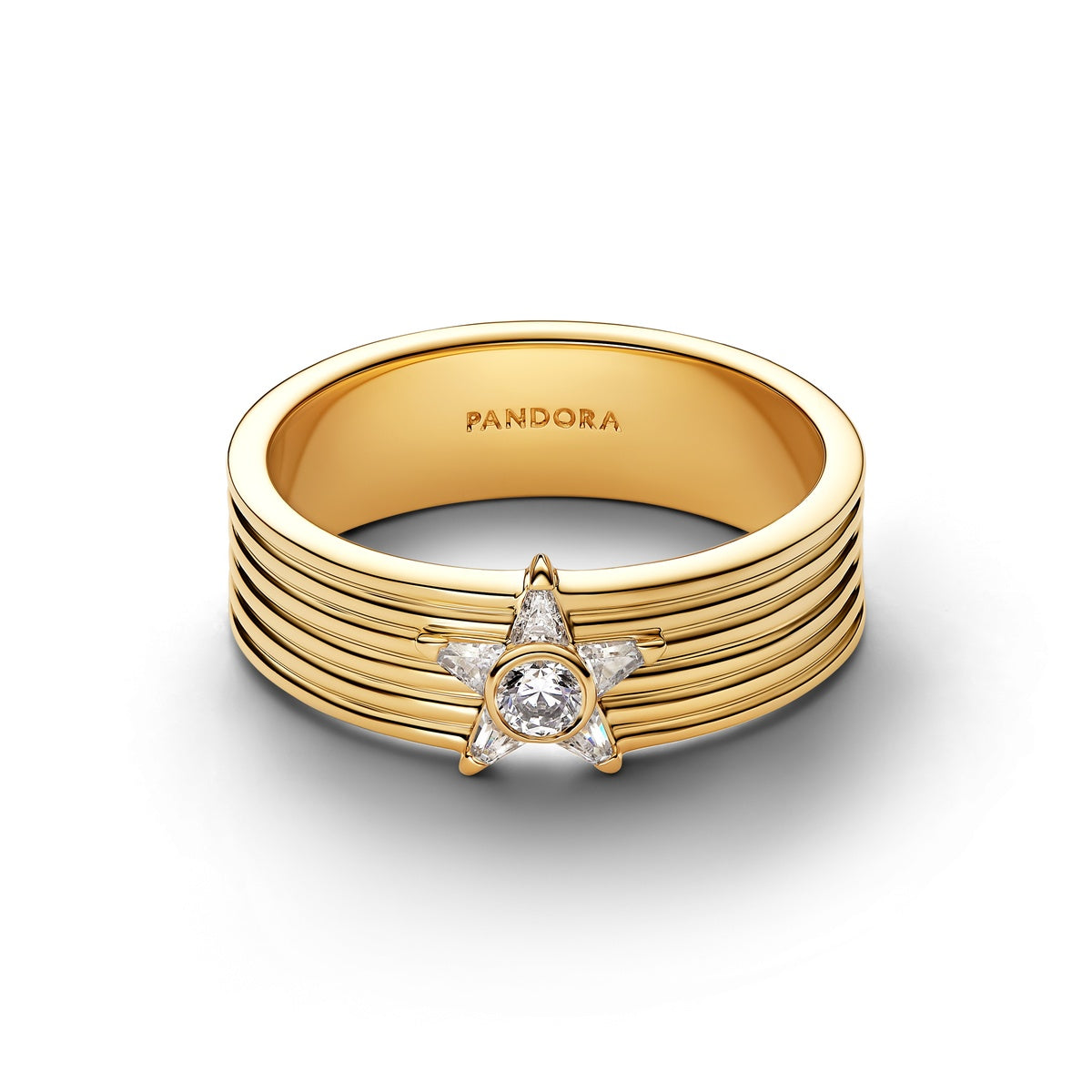 Pandora Gold Sparkling Shooting Star Wide Band Ring