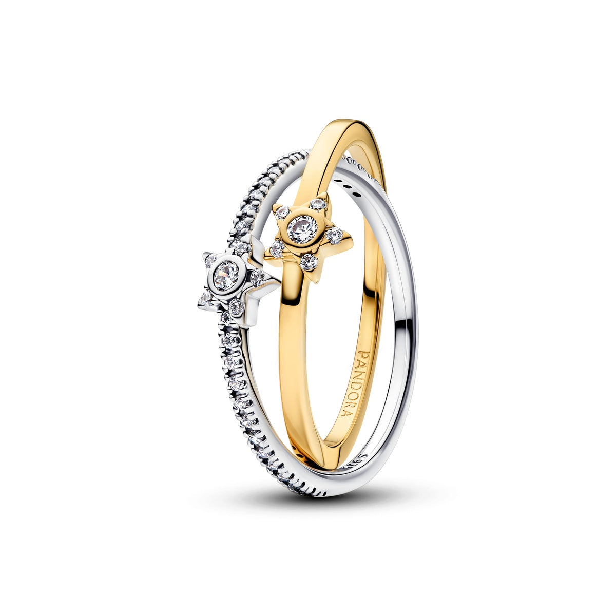 Pandora Gold Two Tone Sparkling Stella Crossover Ring