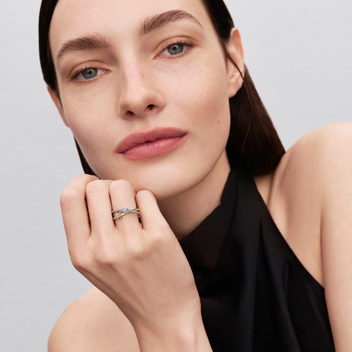 Pandora Gold Two Tone Sparkling Stella Crossover Ring
