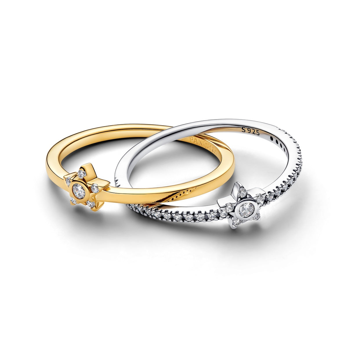 Pandora Gold Two Tone Sparkling Stella Crossover Ring