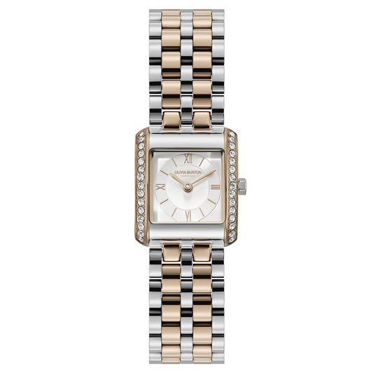 Olivia Burton Rose Gold Berkley Silver Square Dial Watch