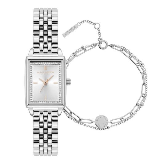 Olivia Burton Silver Townhouse Silver Dial Watch Bracelet Gift Set