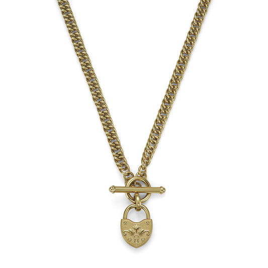 Olivia Burton Gold T-Bar Lock Heart Necklace