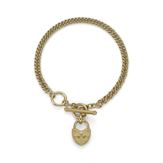 Olivia Burton Gold T-Bar Lock Heart Bracelet