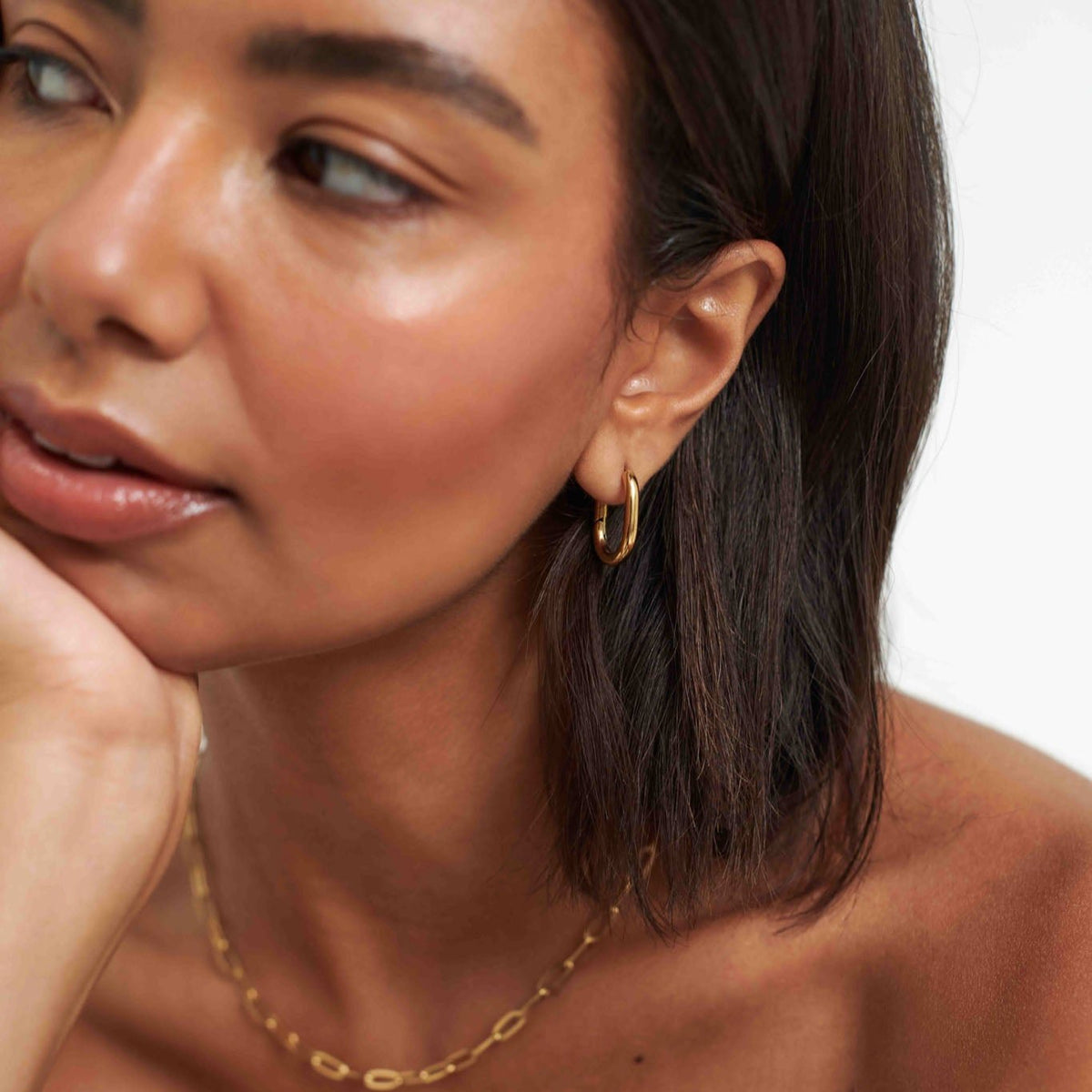D.Louise Gold Long Oval Hoop Earrings