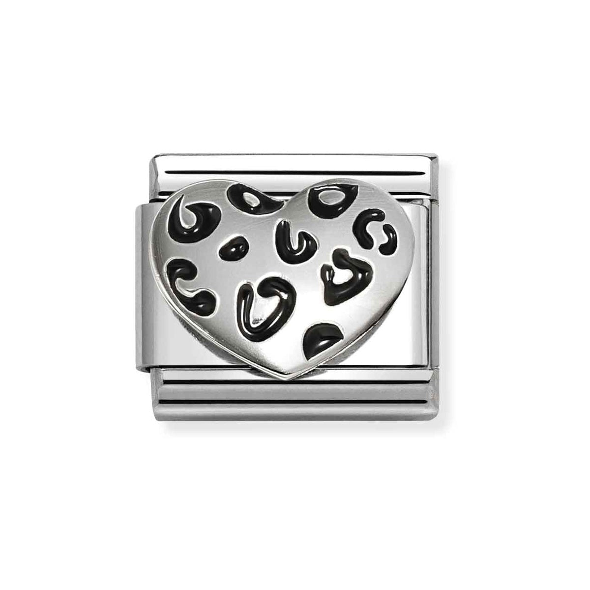 Silver 3D Leopard Heart Charm