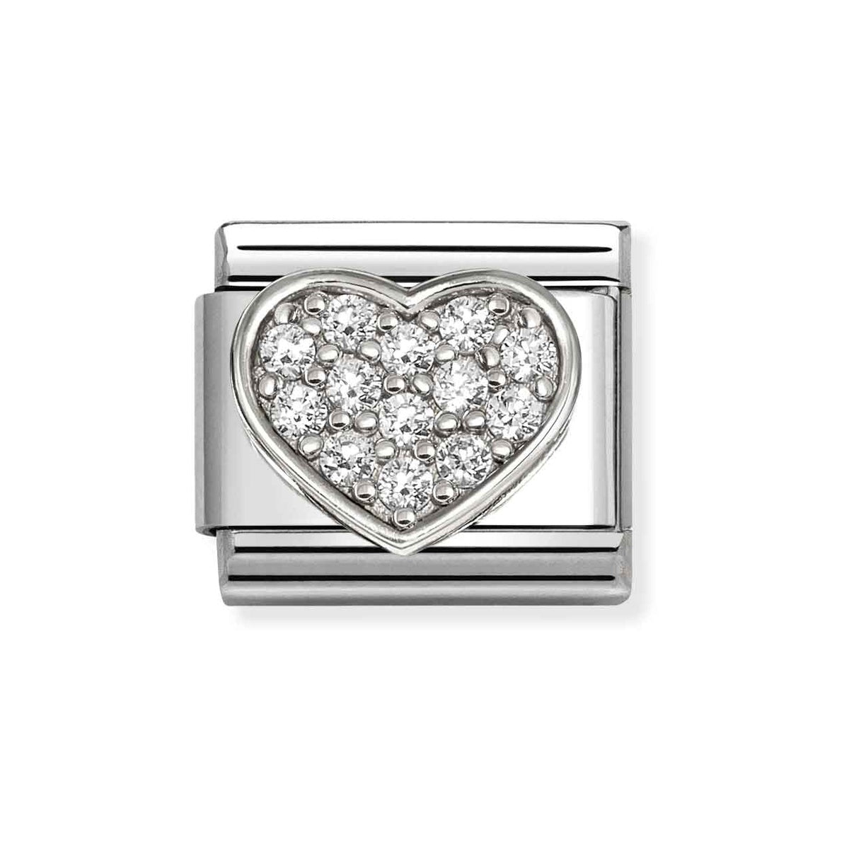 Silver White Pavé Heart Charm