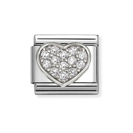 Silver White Pavé Heart Charm