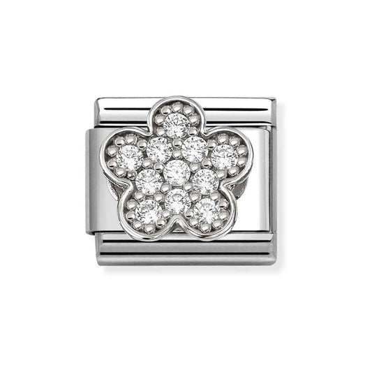Silver White Pavé Flower Charm