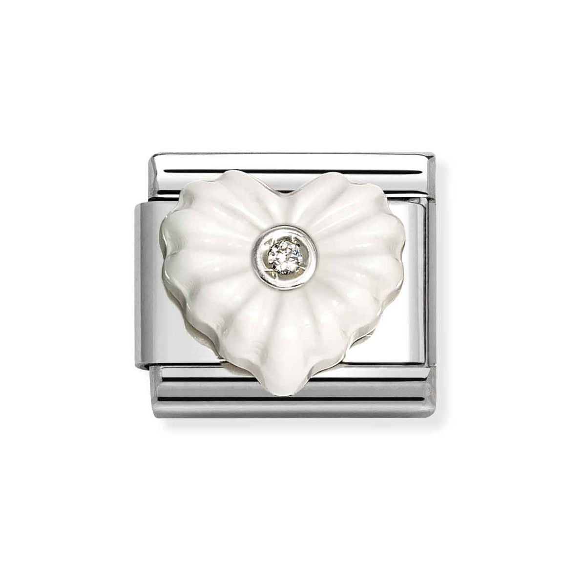 Silver White Ribbed Heart Charm