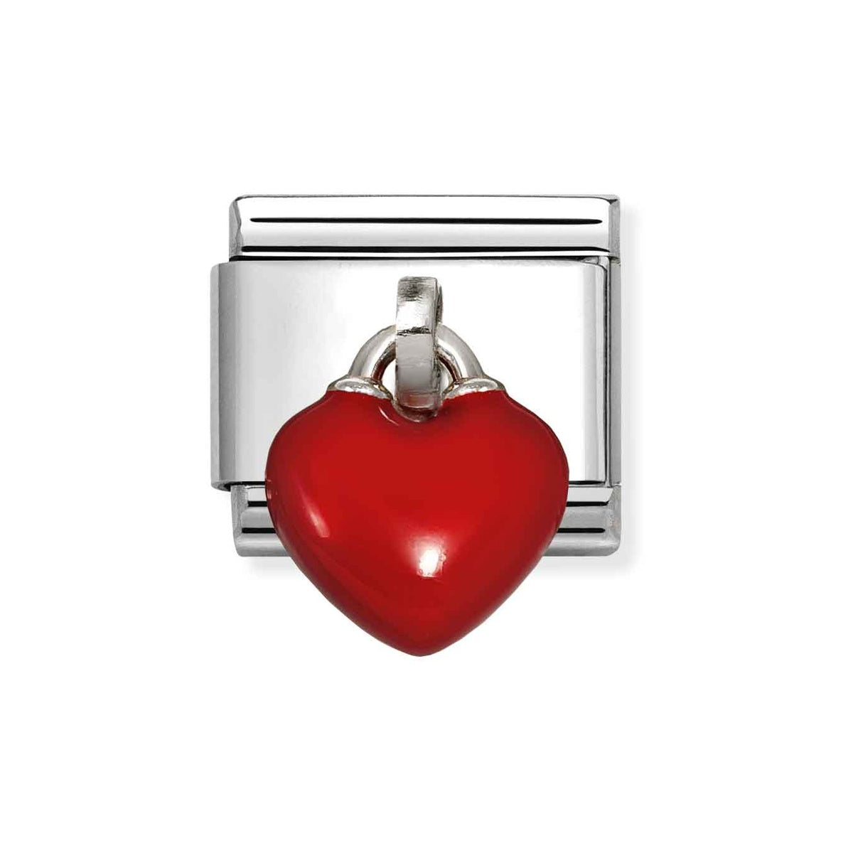 Silver Red Drop Heart Charm