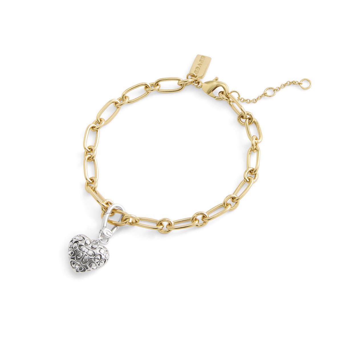 Coach Silver Quilted C Heart Charm