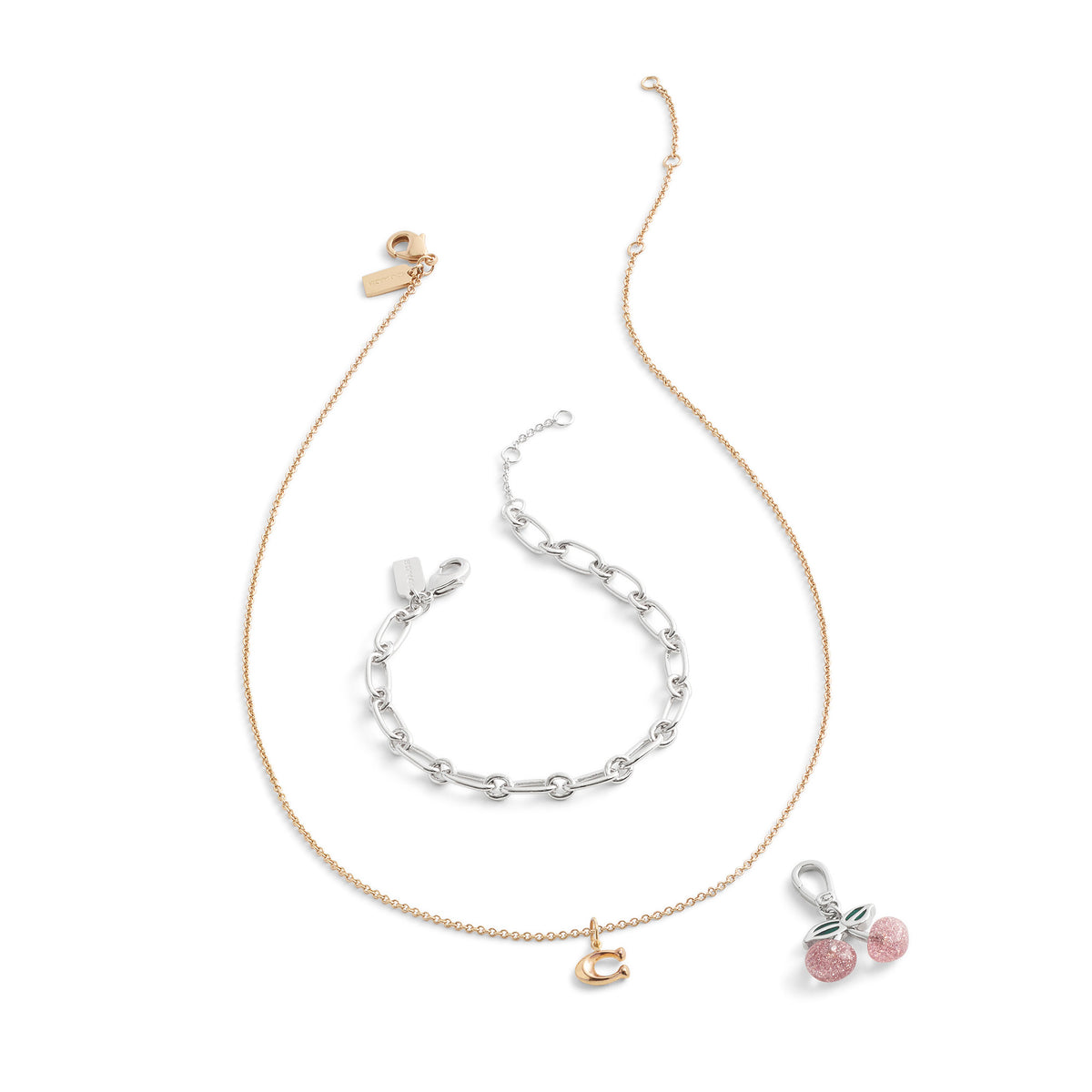 Coach Silver Sparkly Pink Cherry Resin Charm