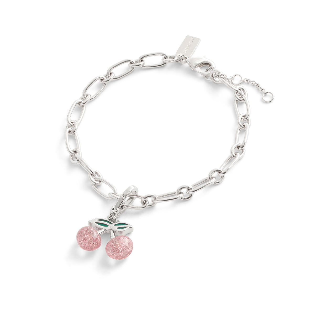 Coach Silver Sparkly Pink Cherry Resin Charm