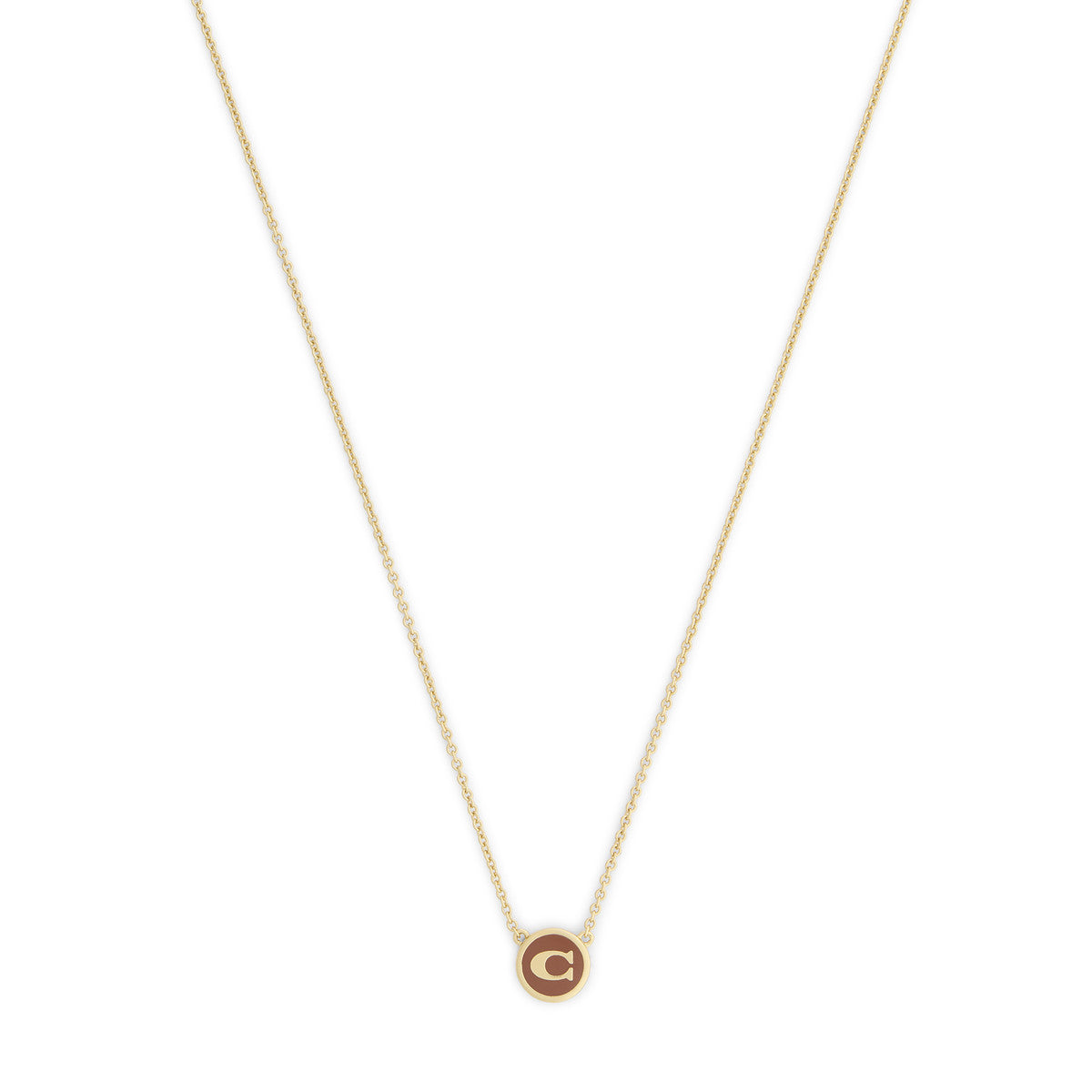Coach Gold C Brown Disc Necklace