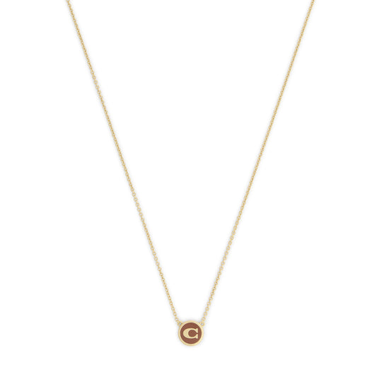 Coach Gold C Brown Disc Necklace