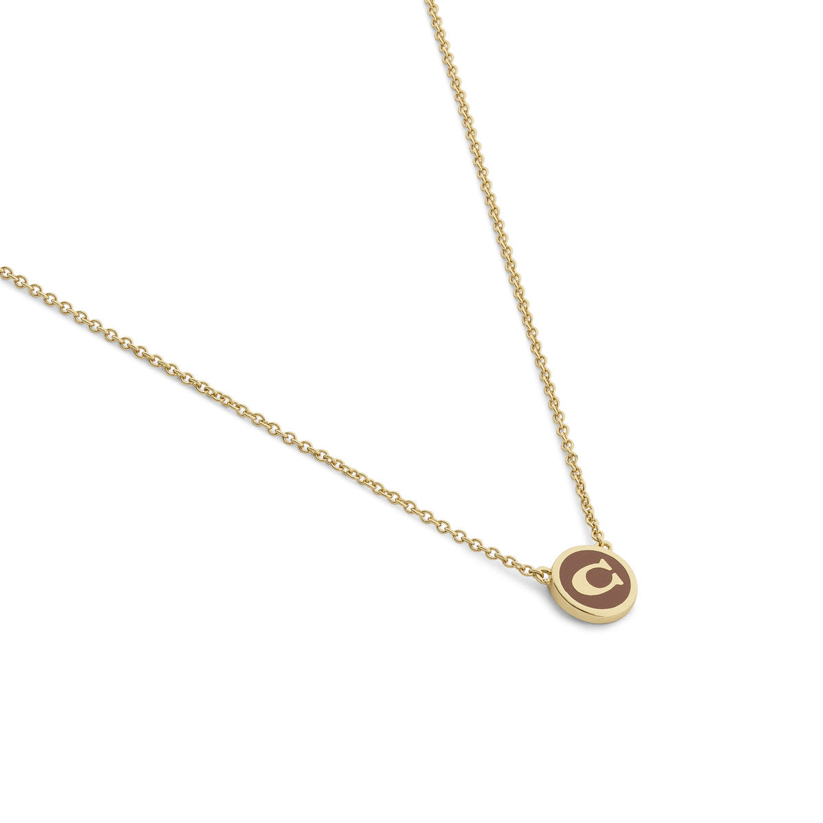 Coach Gold C Brown Disc Necklace