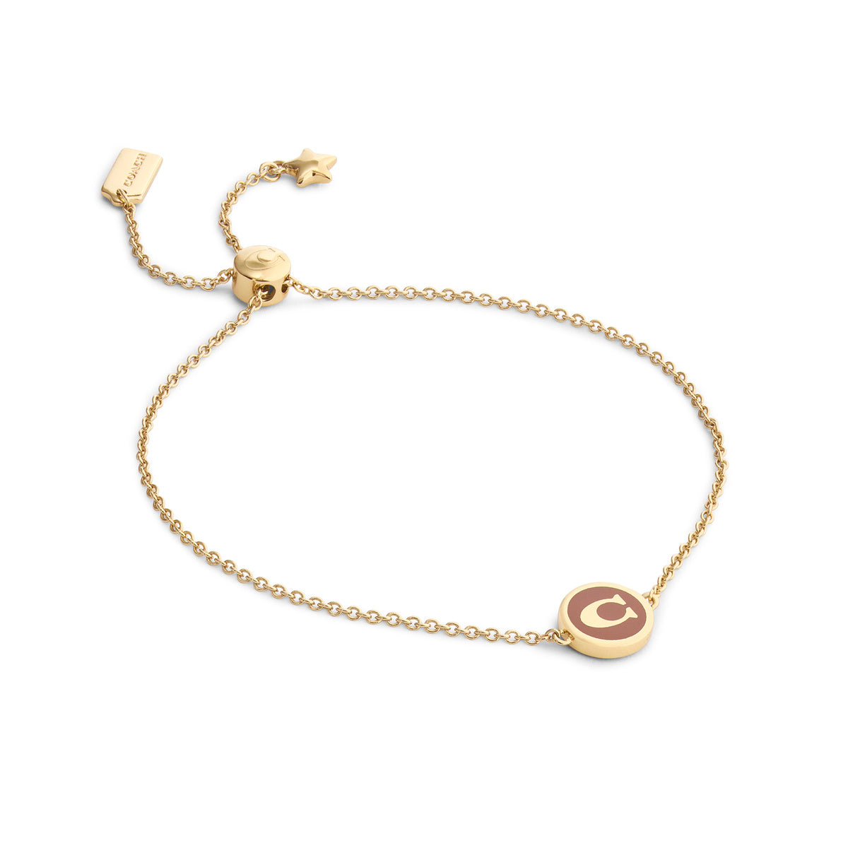 Coach Gold C Brown Disc Slide Bracelet