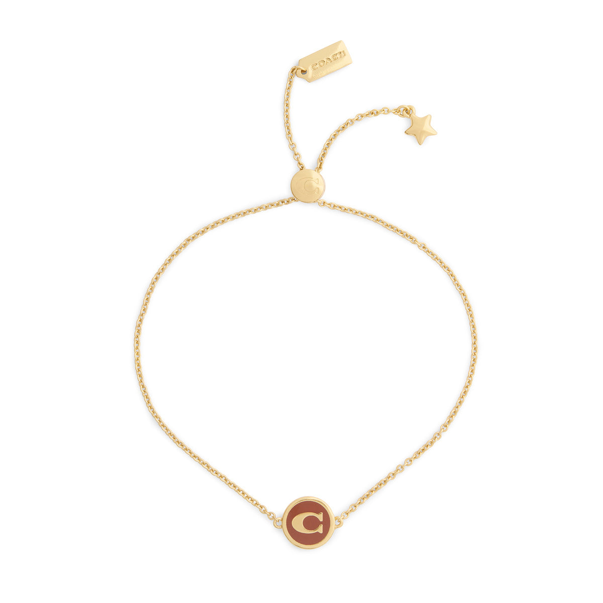 Coach Gold C Brown Disc Slide Bracelet