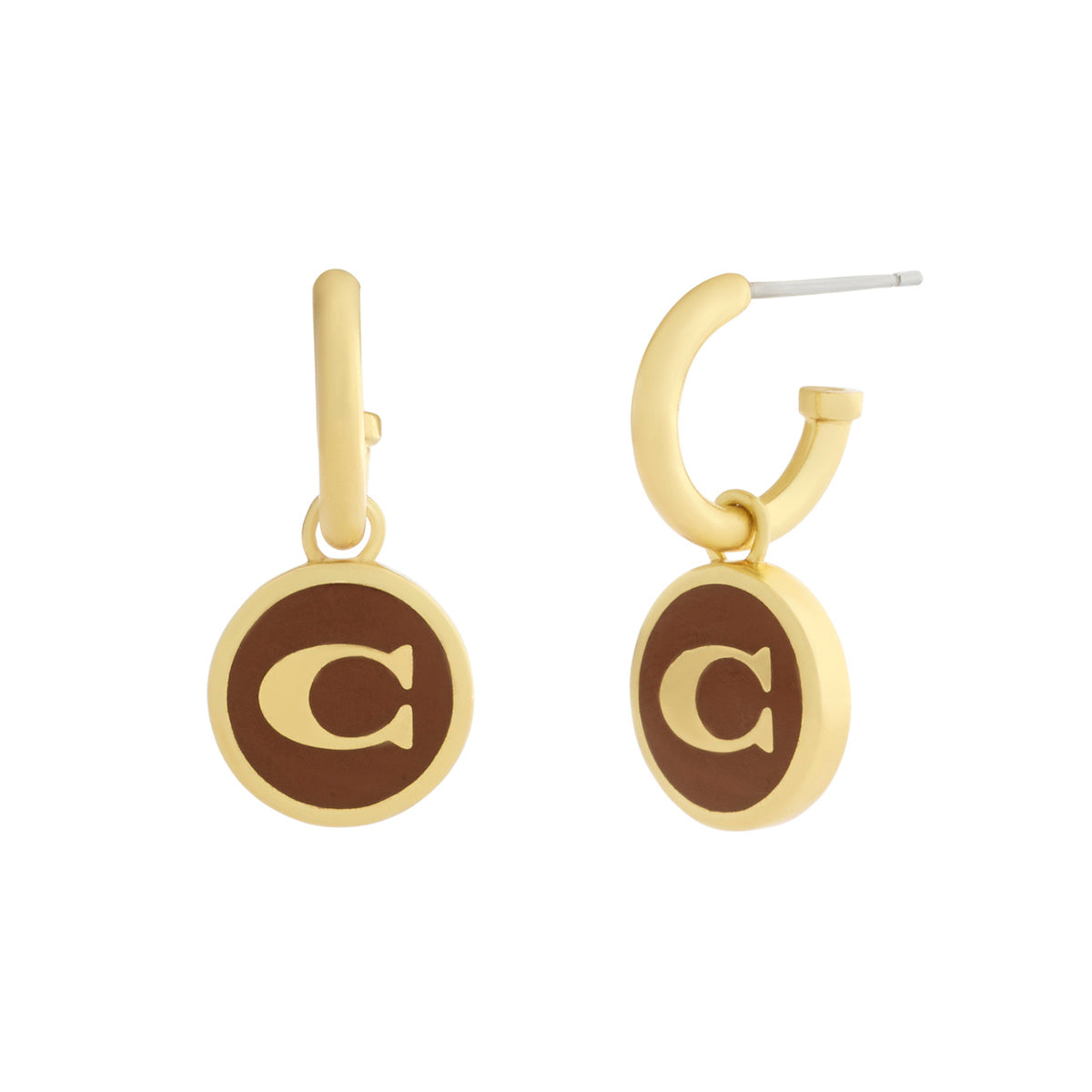 Coach Gold C Brown Disc Huggies
