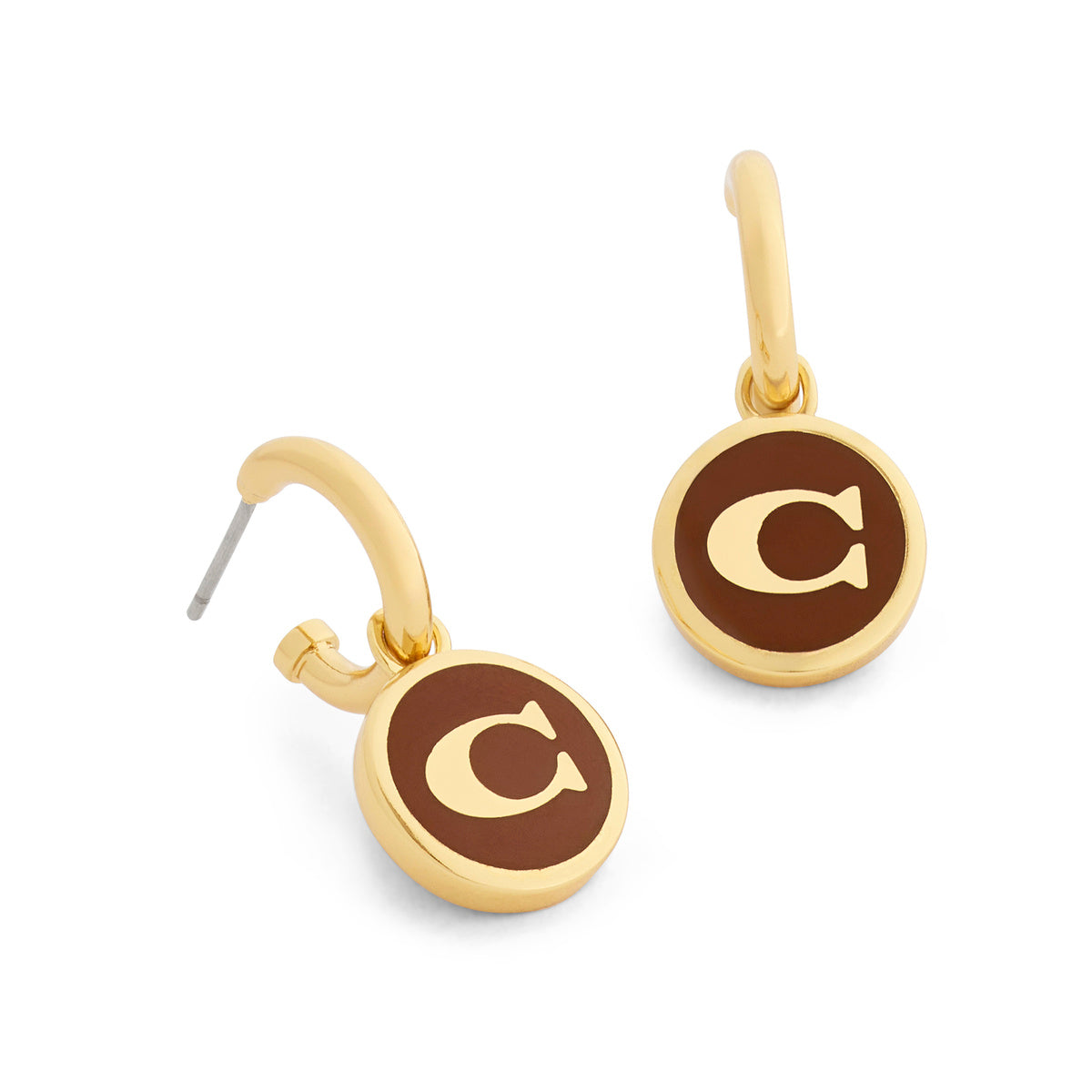 Coach Gold C Brown Disc Huggies