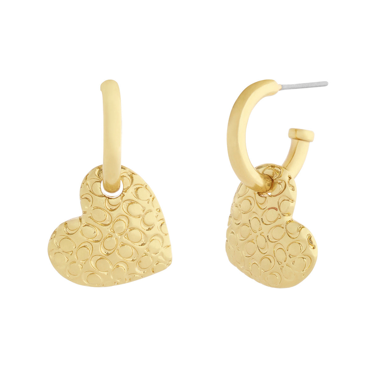 Coach Gold Textured Heart Huggies
