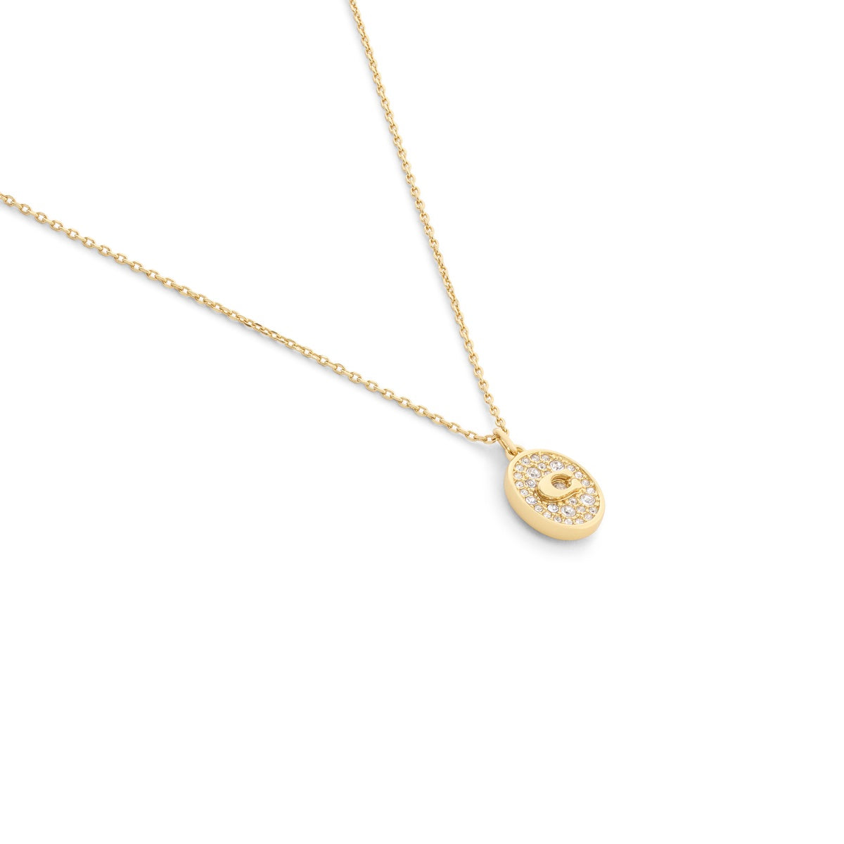 Coach Gold C Pavé Signet Oval Necklace