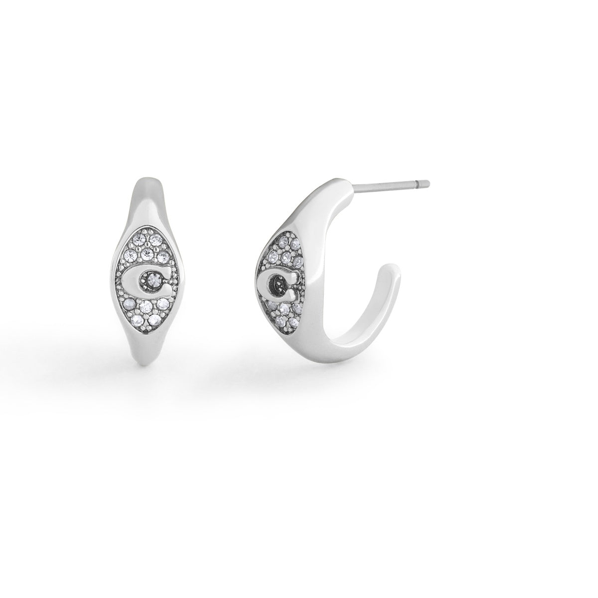 Coach Silver C Pavé Signet Huggies