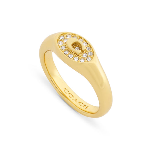 Coach Gold C Pavé Signet Oval Ring