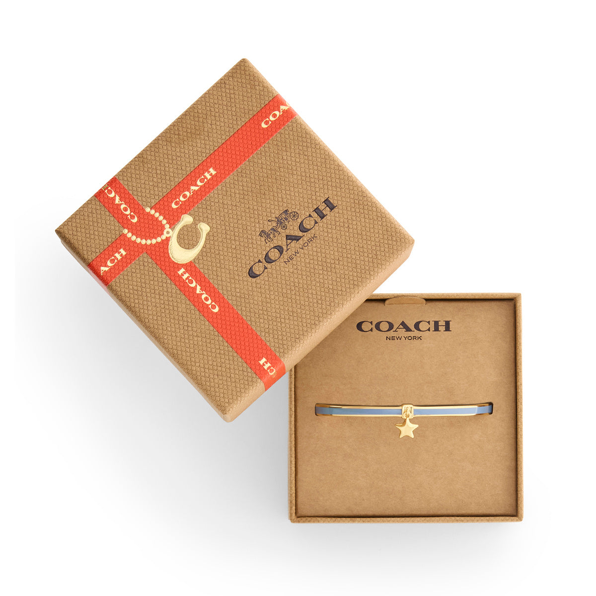 Coach Gold Star Charm Blue Boxed Bangle