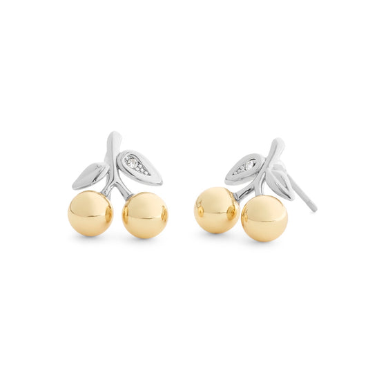 Coach Gold Mixed Metal Kisslock Cherry Stud Earrings