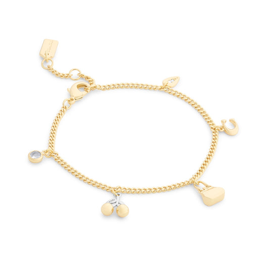 Coach Gold Mixed Metal Kisslock Multi Charm Bracelet