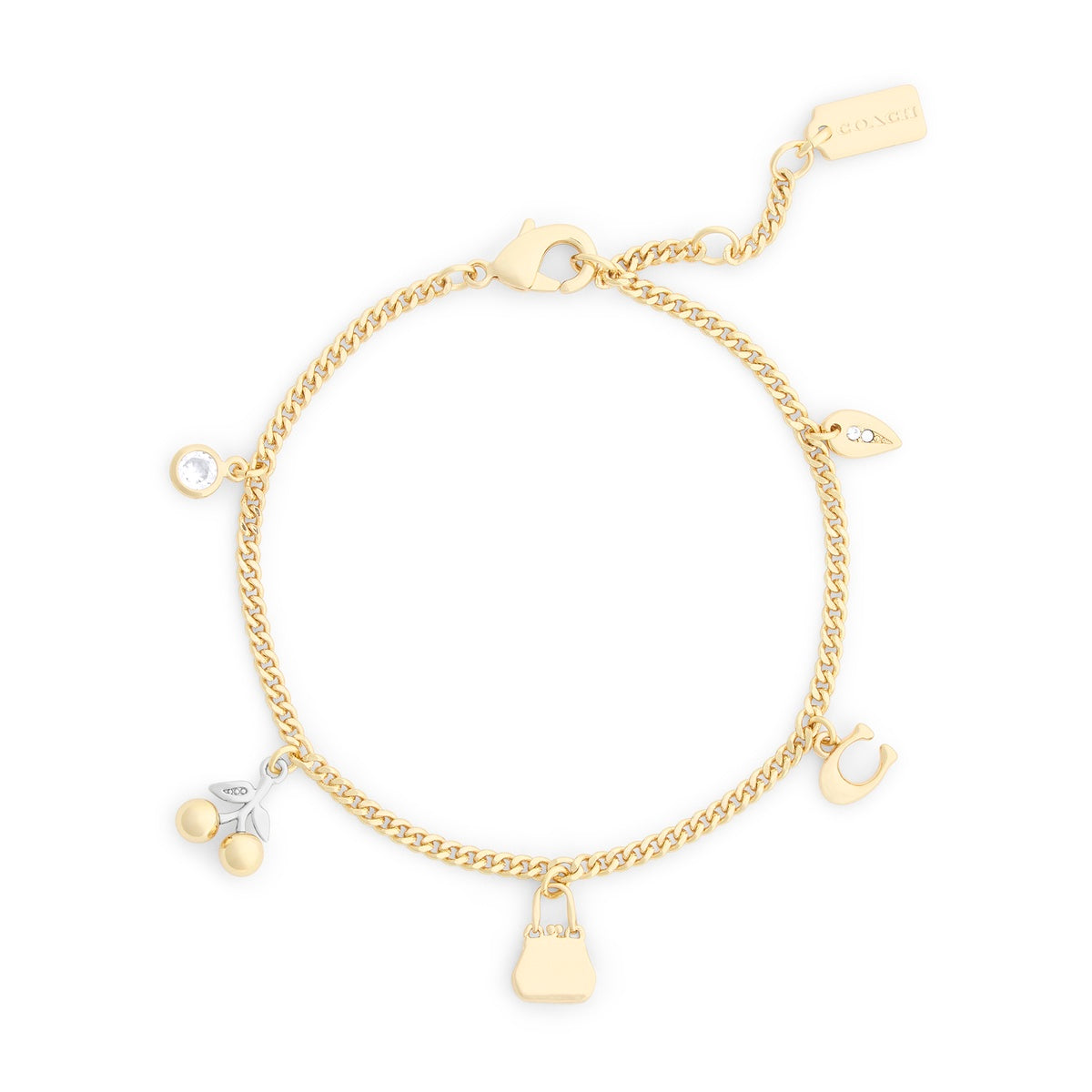 Coach Gold Mixed Metal Kisslock Multi Charm Bracelet