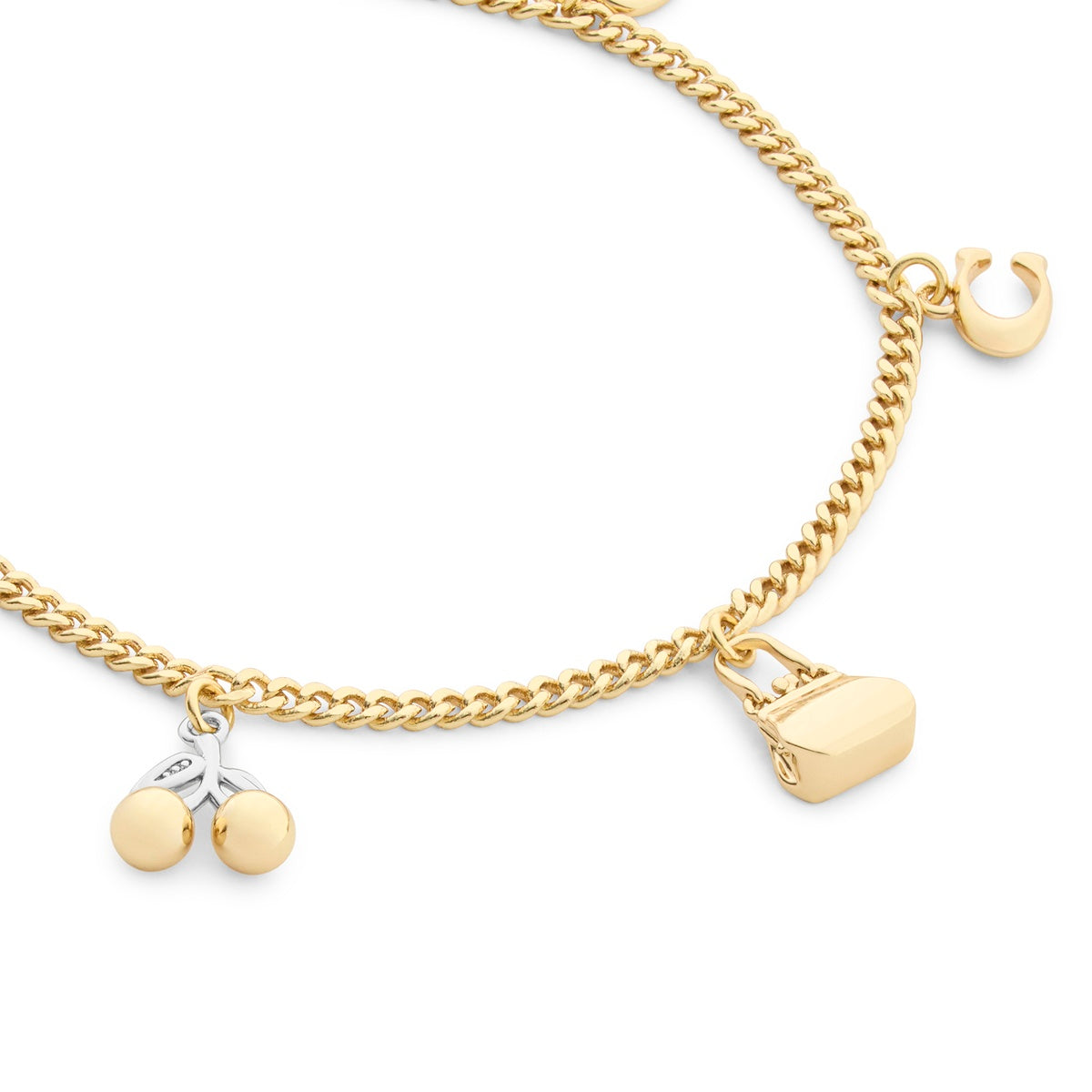 Coach Gold Mixed Metal Kisslock Multi Charm Bracelet