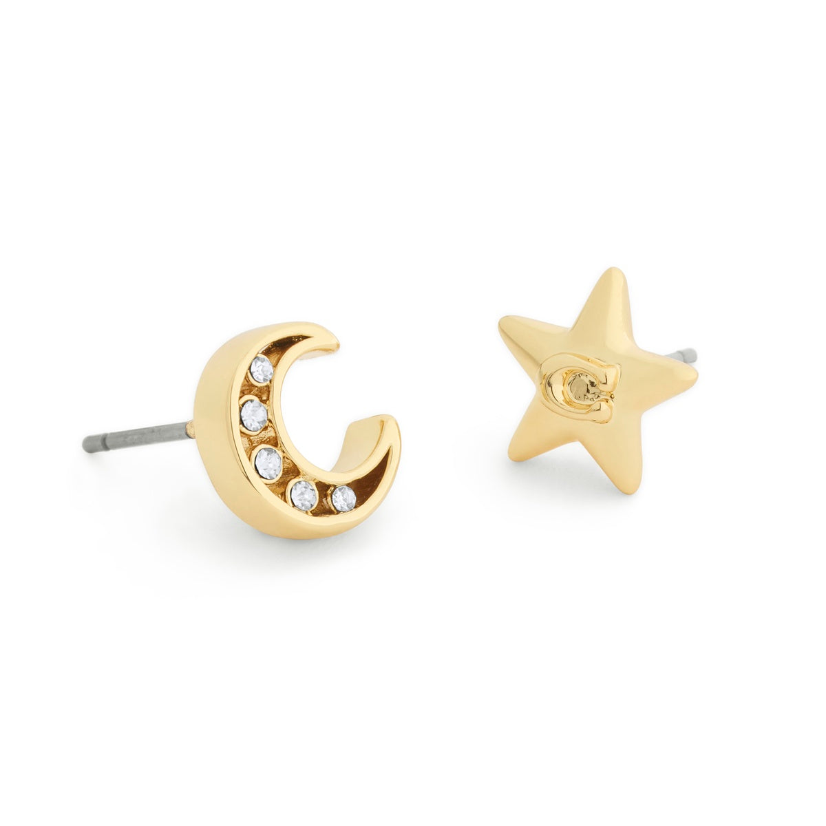 Coach Gold Boxed Star Moon Stud Earrings