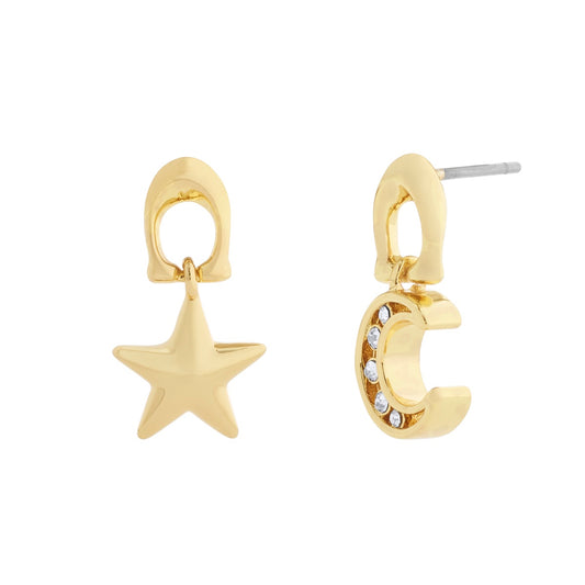 Coach Gold Boxed Star Moon Drop Earrings