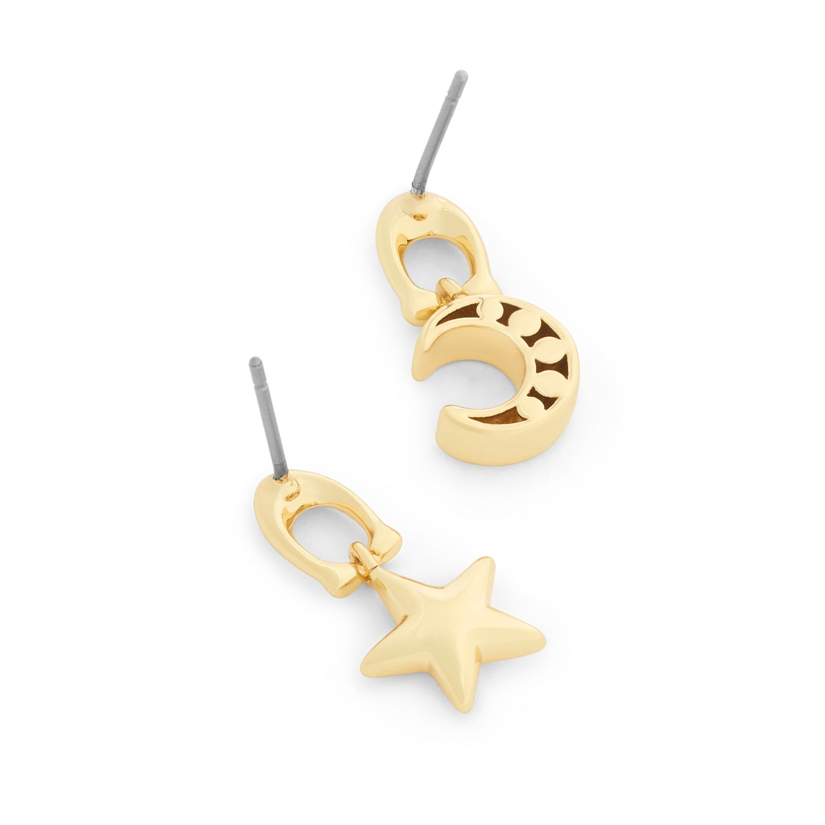 Coach Gold Boxed Star Moon Drop Earrings
