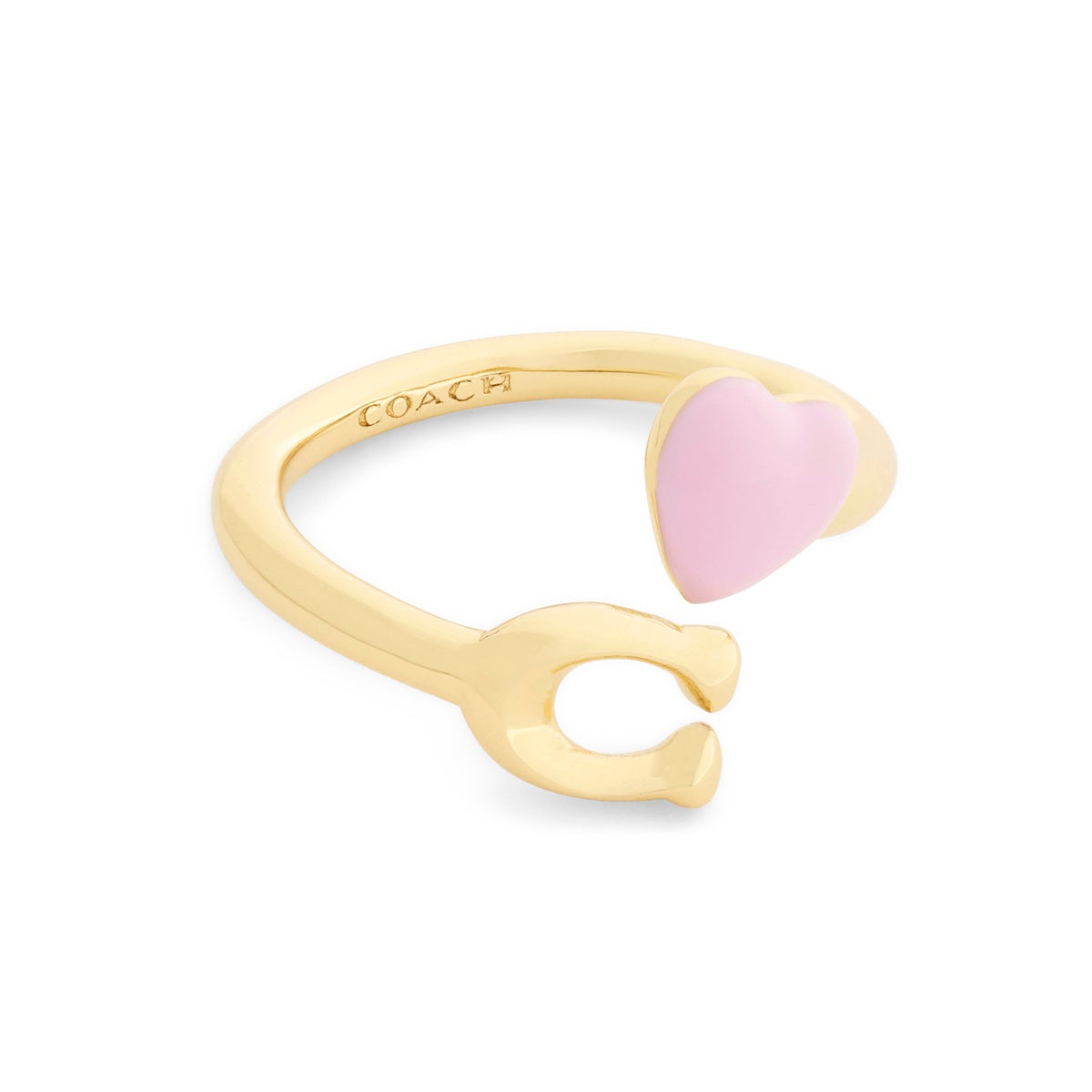 Coach Gold Boxed C Heart Light Pink Open Ring