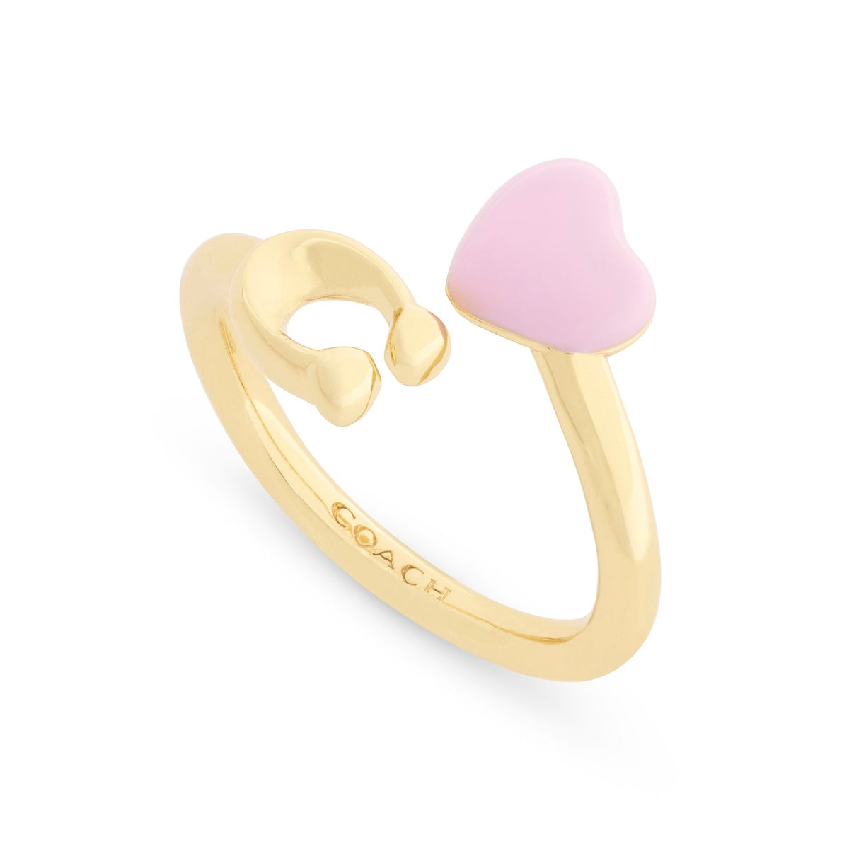 Coach Gold Boxed C Heart Light Pink Open Ring