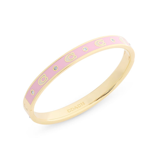 Coach Gold Boxed C Light Pink Enamel Hinged Bangle